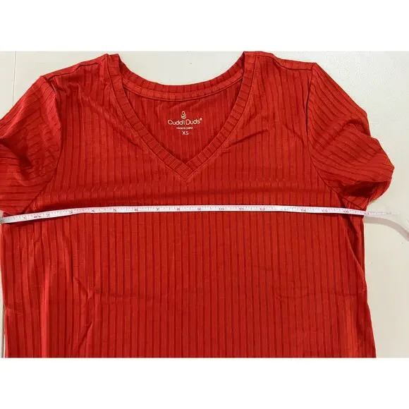 Cuddl Duds Wide Rib V-Neck Tee w/ Side Slits Terra Cotta Red NWOT SIZE XS - Picture 6 of 7